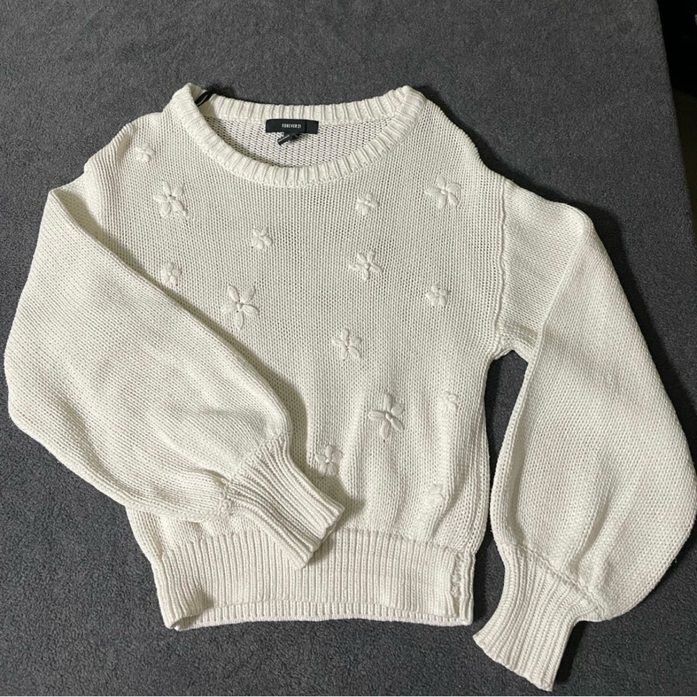 Women's White Sweater with Floral Embroidery
